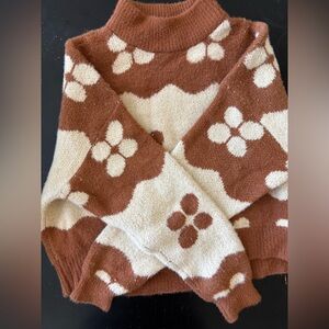 Kendall & Kylie Brown and Cream Patterned Turtleneck Sweater